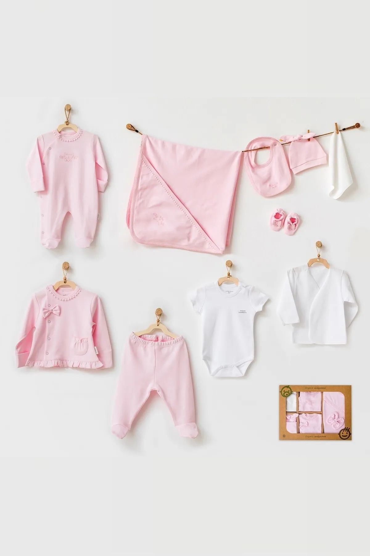 Andywawa 24311  Pembe Natura Wawa Organic Gots Kız Bebek 5 Li Hastane Çıkış Seti-PembeKız Bebek 5'li SetAndywawa
