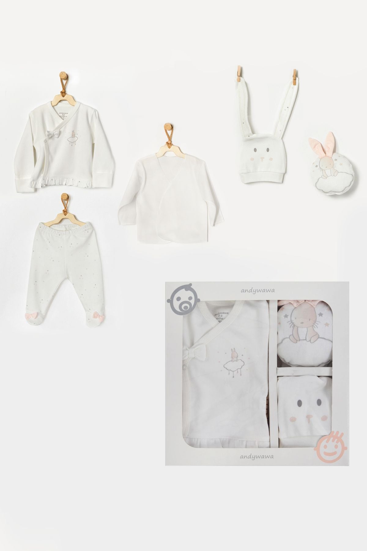 Andywawa Ac22340 Kız Bebek Ekru Lily 5'Li Hastane ÇıkışıKız Bebek 5'li SetAndywawa