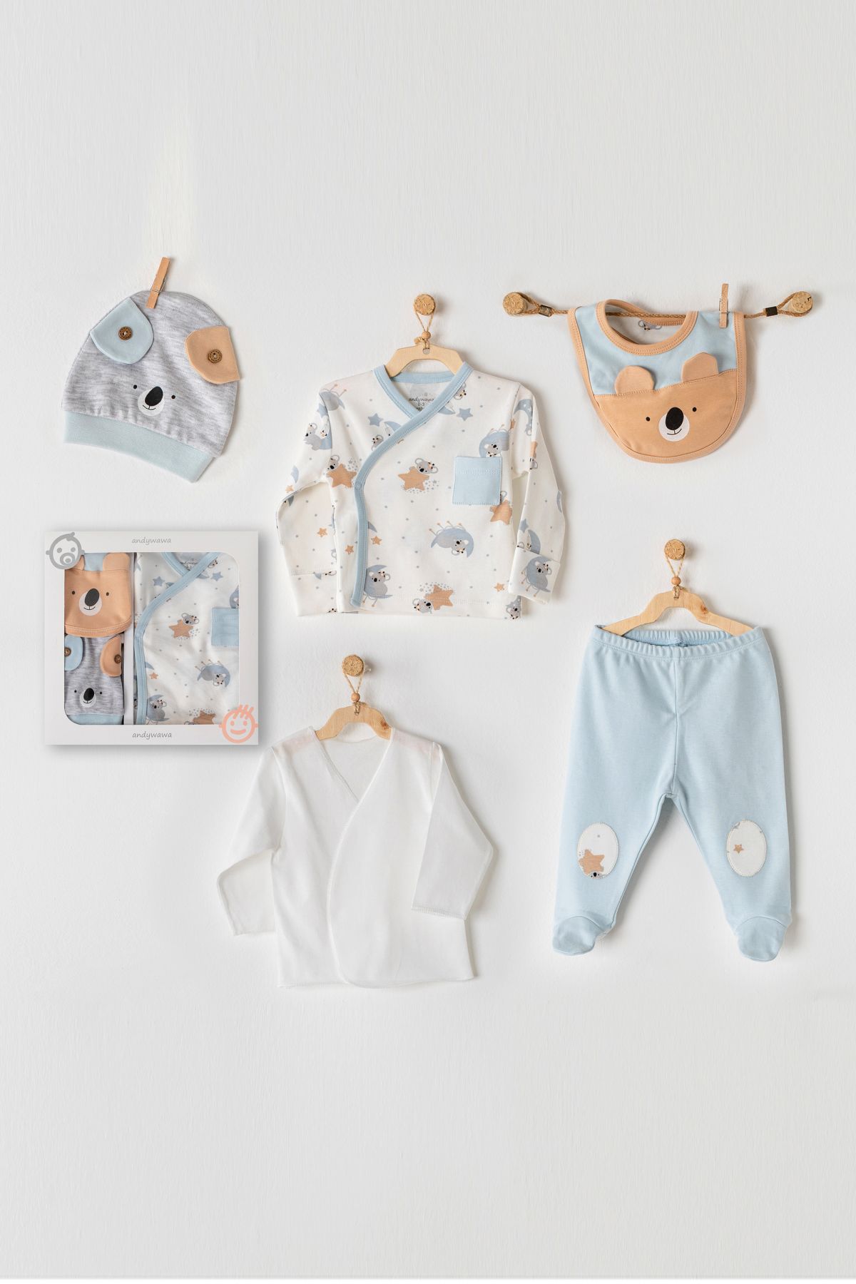 Andywawa AC23170 Bebek Hastane Cıkısı 5 Pcs Newborn Set KoalaErkek Bebek 5'li SetAndywawa