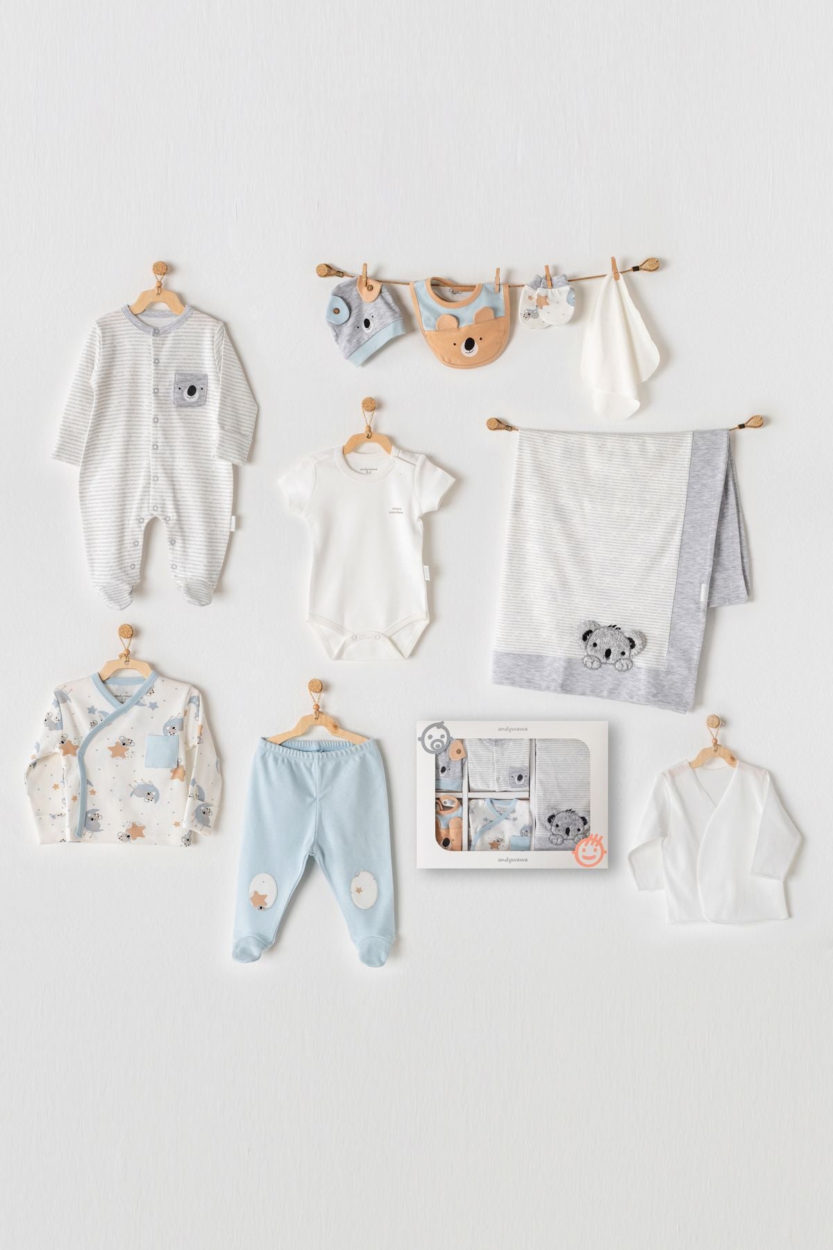 Andywawa AC23171 Bebek Hastane Cıkısı 10 Pcs Newborn Set KoalaErkek Bebek 10'lu SetAndywawa