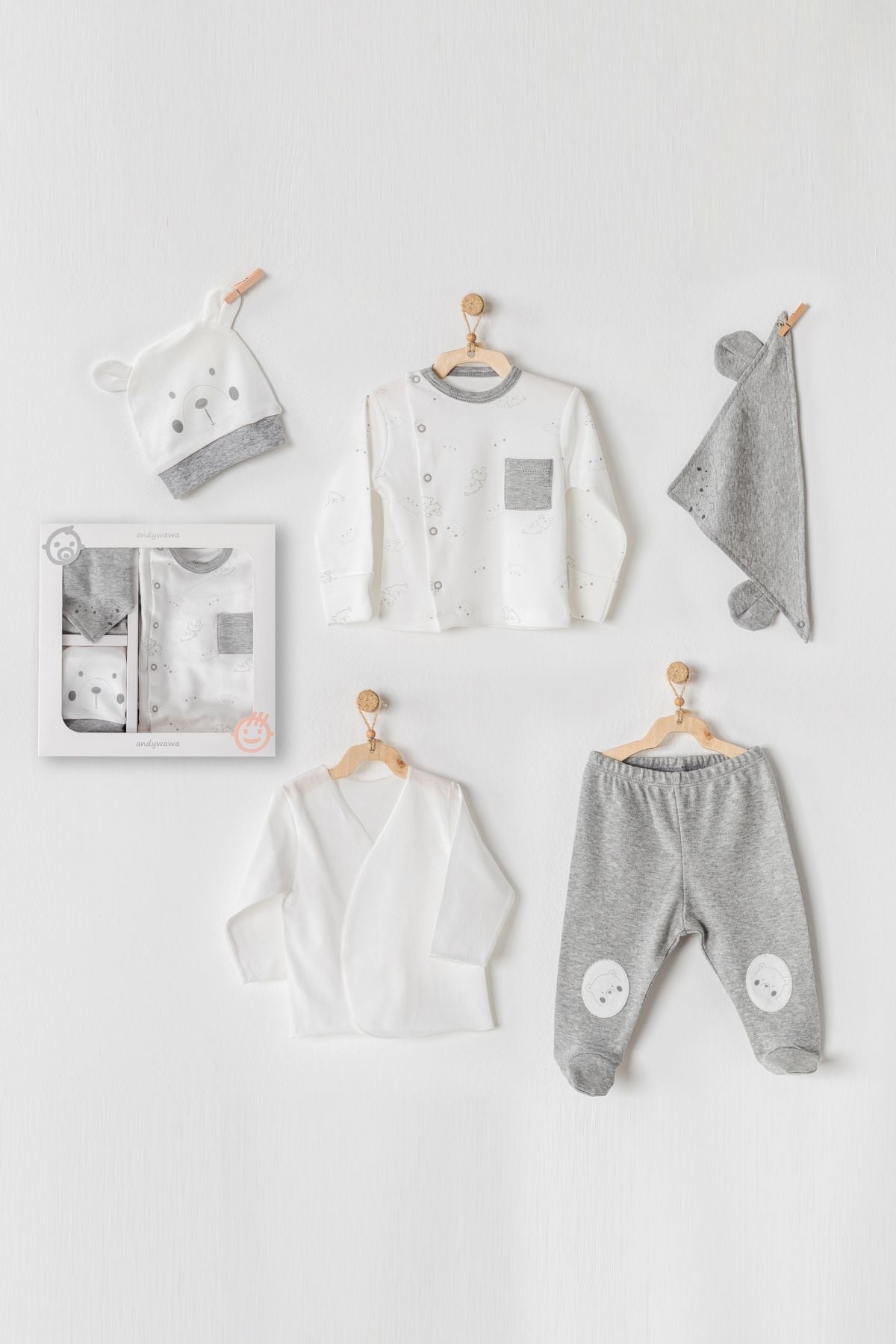 Andywawa AC23230 Bebek Hastane Cıkısı 5 Pcs Newborn Set Hello Lıttle OneErkek Bebek 5'li SetAndywawa