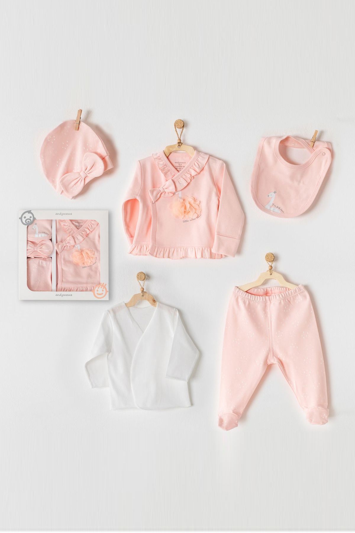Andywawa AC23280 Bebek Hastane Çıkışı 5 Pcs Newborn Set Hello LovelyKız Bebek 5'li SetAndywawa