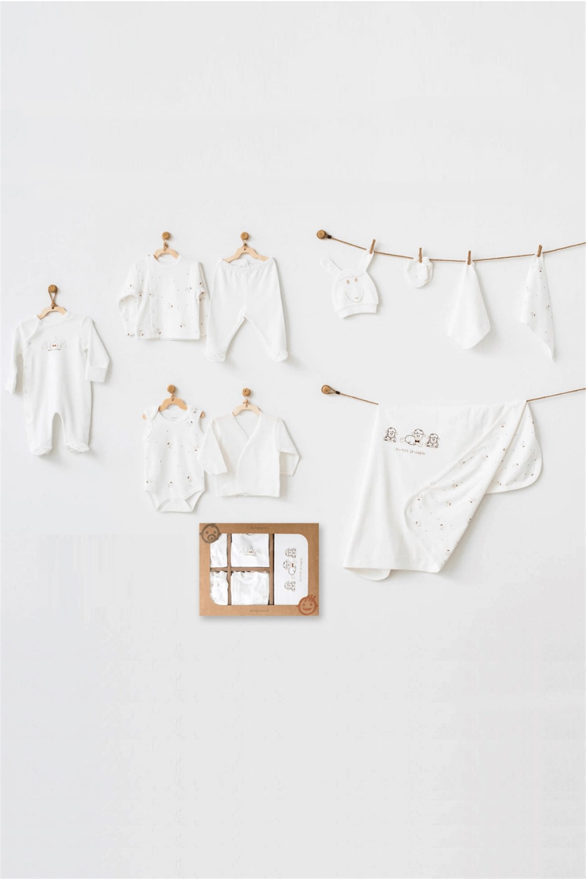 Andywawa Ekru Unisex Sweet Sheep Bebek 10'lu Hastane Çıkışı AC20801Kız Bebek 10'lu SetAndywawa