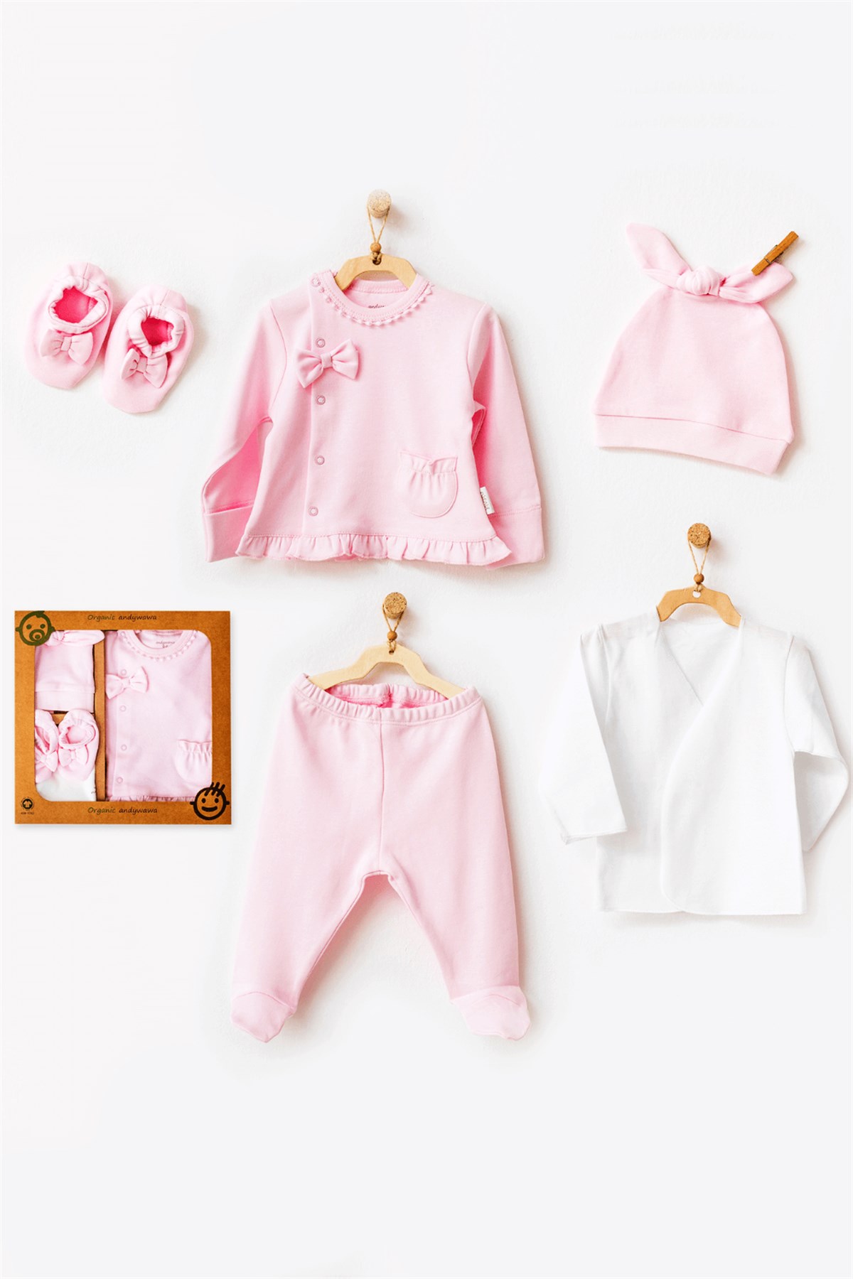 Andywawa Pembe Kız Bebek Organik 5'li Hastane Çıkışı AC21650Kız Bebek 5'li SetAndywawa
