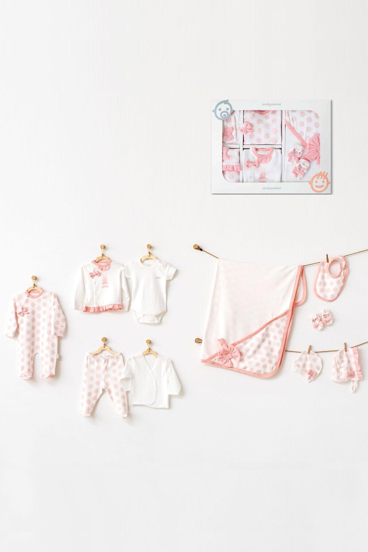 Andywawa Polka Dot Kız Bebek Ekru Pamuklu 10'lu Hastane Çıkışı AC21131-Andywawa