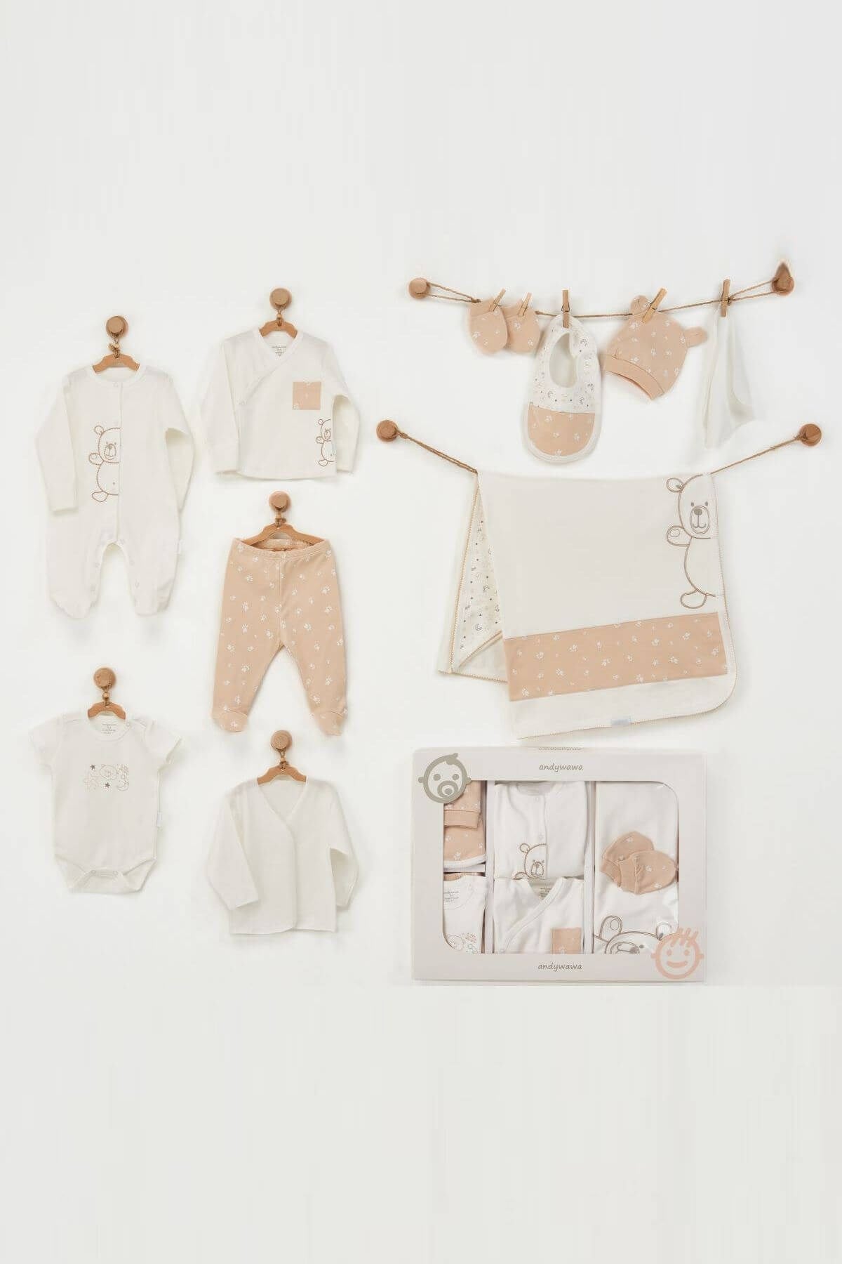 Andywawa Yenidoğan Set Little Wawa Bear Bej Erkek Bebek 10'lu Hastane Çıkışı AC22761Erkek Bebek 10'lu SetAndywawa