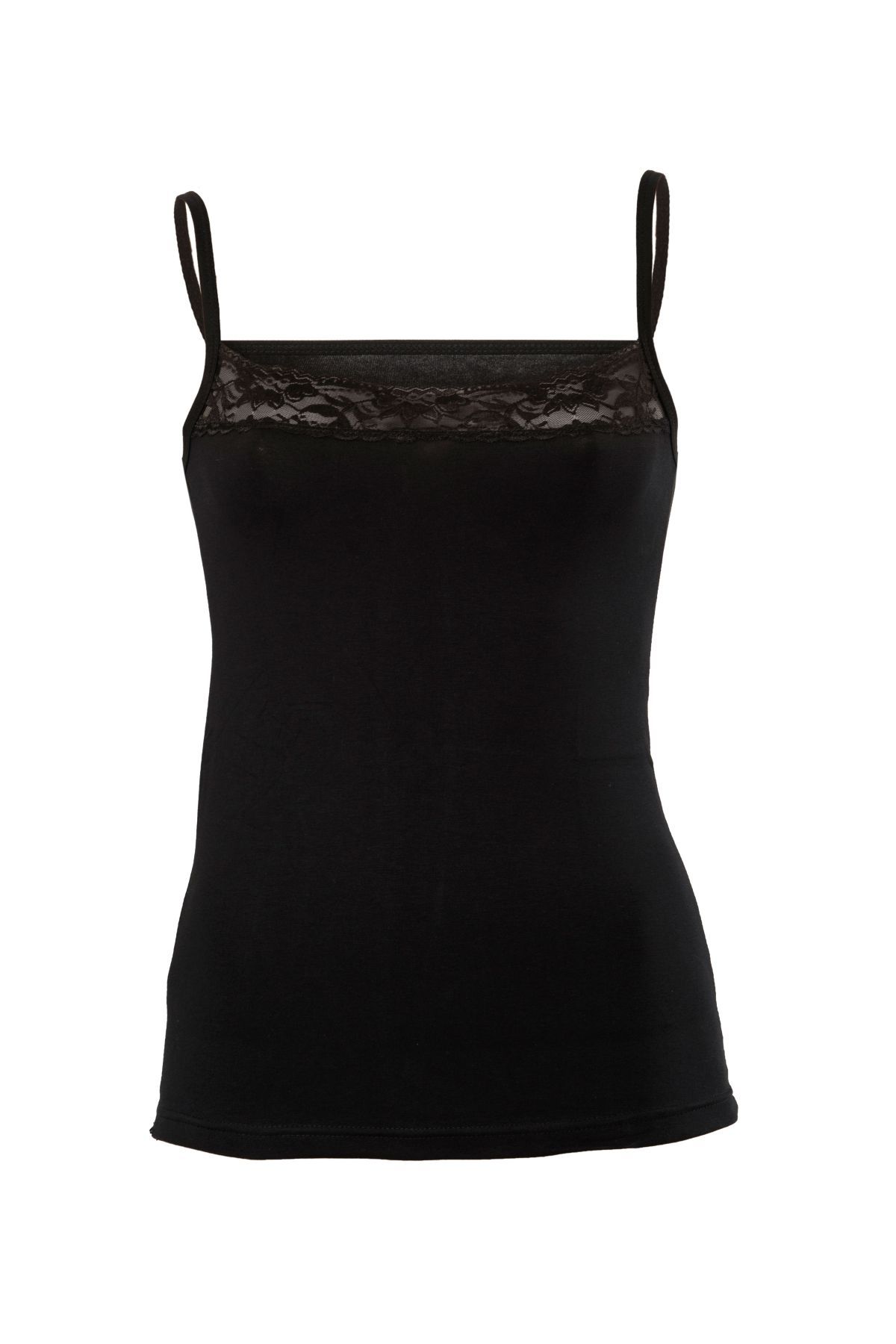 Anıt 2120 Kadın Siyah Likralı Dantelli İp Askılı AtletKadın AtletAnıt Lingerie