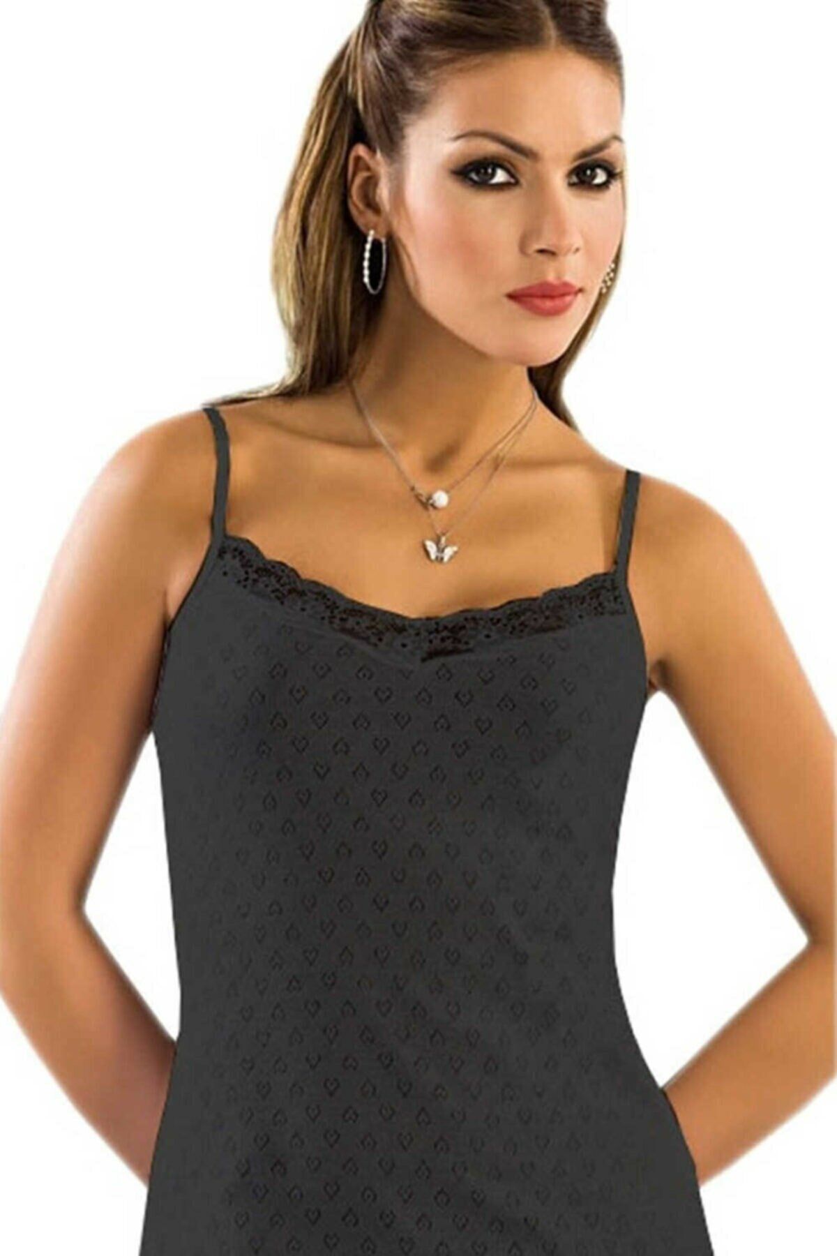 Anıt 2173 Kadın Siyah Jakarlı Dantelli İp Askılı AtletKadın AtletAnıt Lingerie