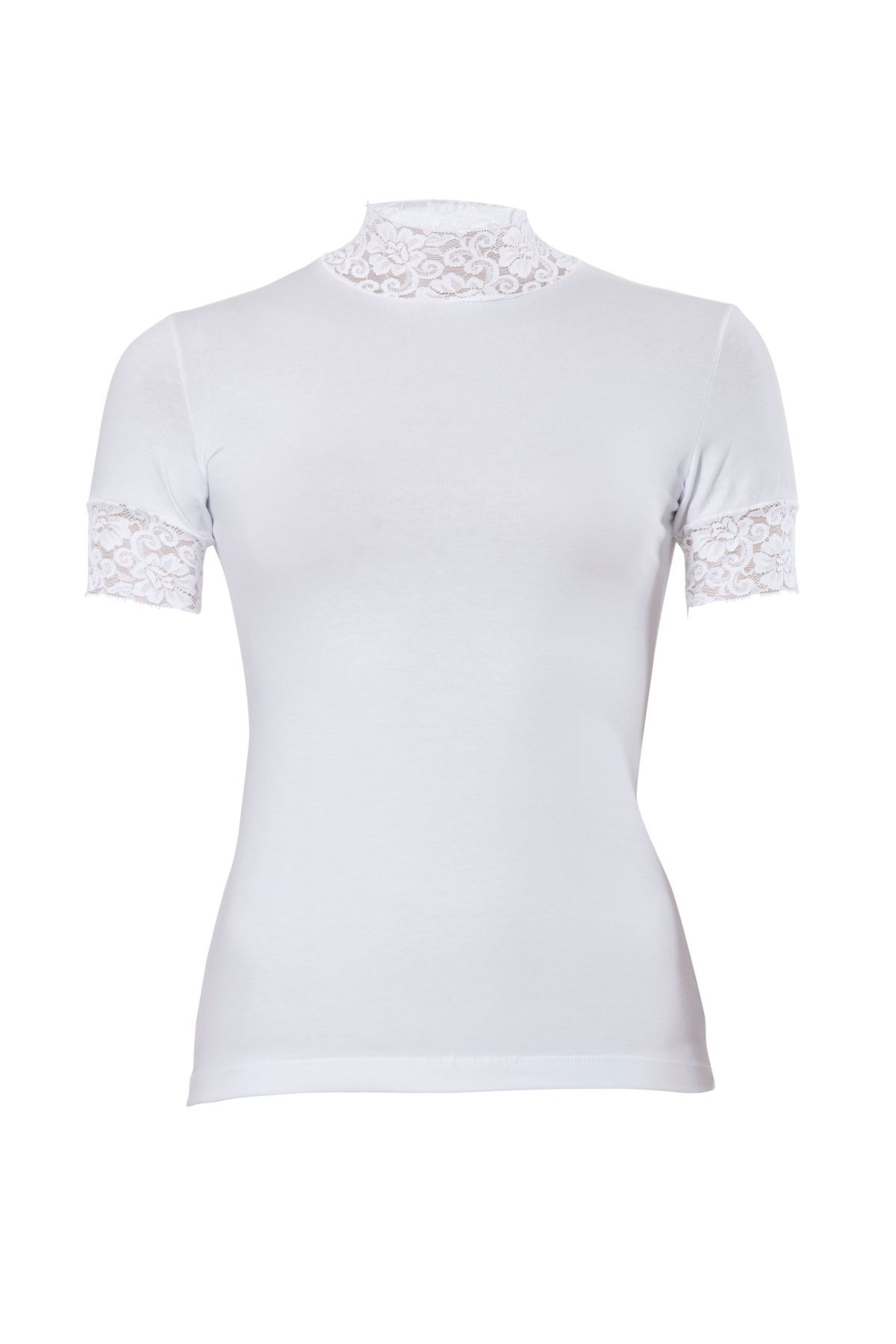 Anıt 2180 Kadın Beyaz Dantelli Balıkçı T-ShirtKadın Basic / T-shirtAnıt Lingerie