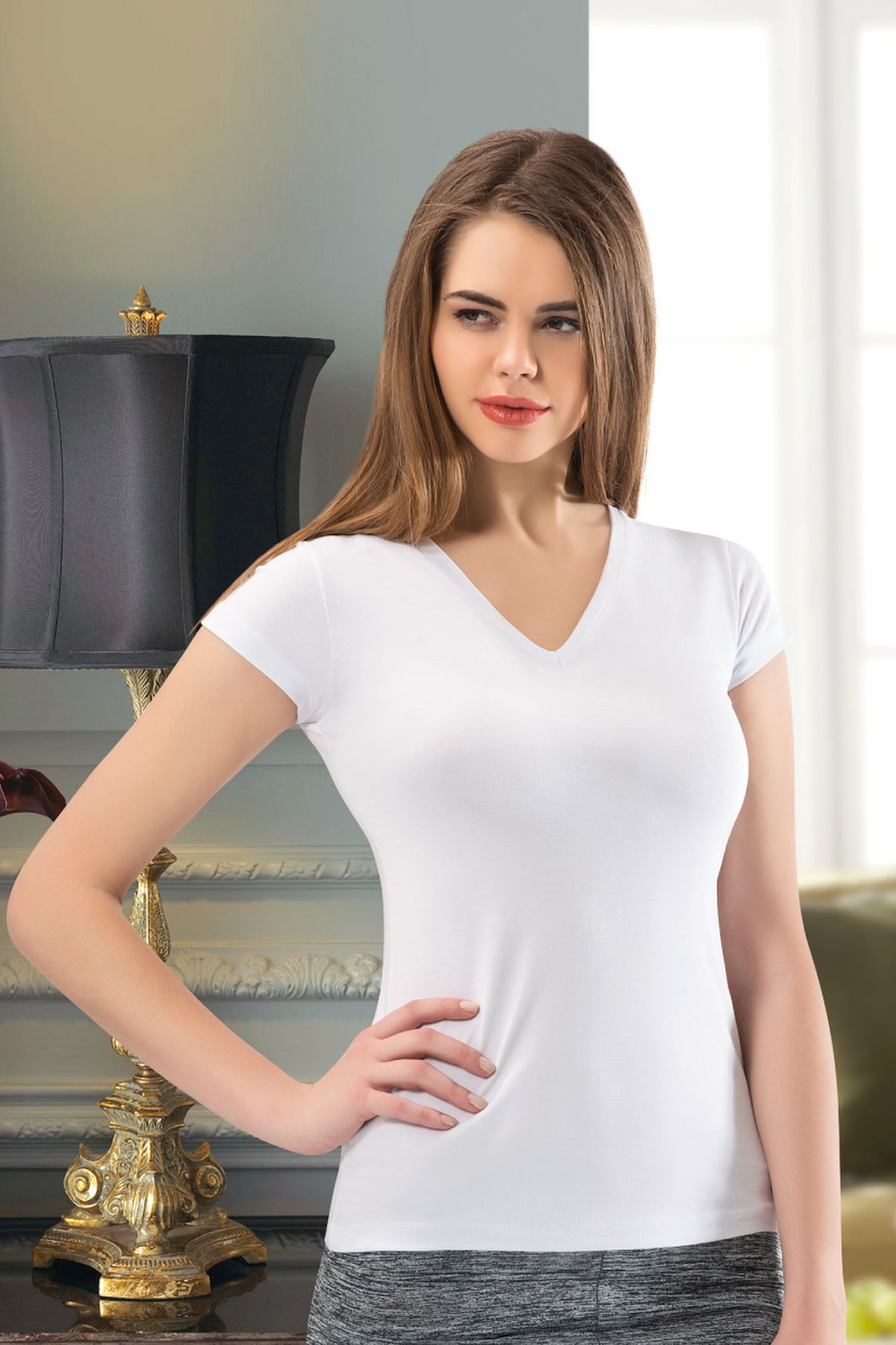 Anıt 2840 Kadın Beyaz V Yaka Kısa Kol AtletKadın AtletAnıt Lingerie