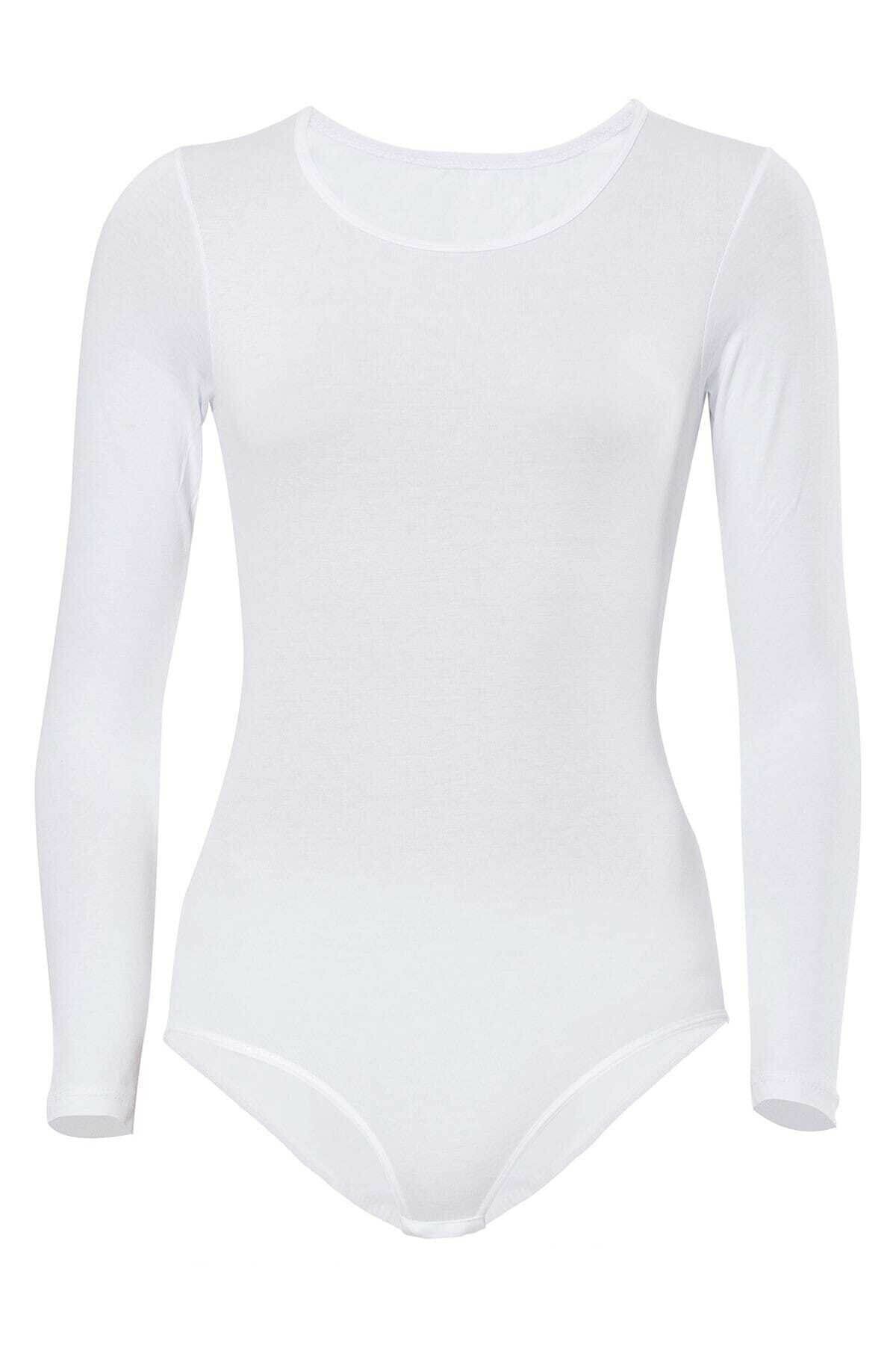Anıt 4058 Kadın Beyaz Likralı Uzun Kol BodyKadın BodyAnıt Lingerie