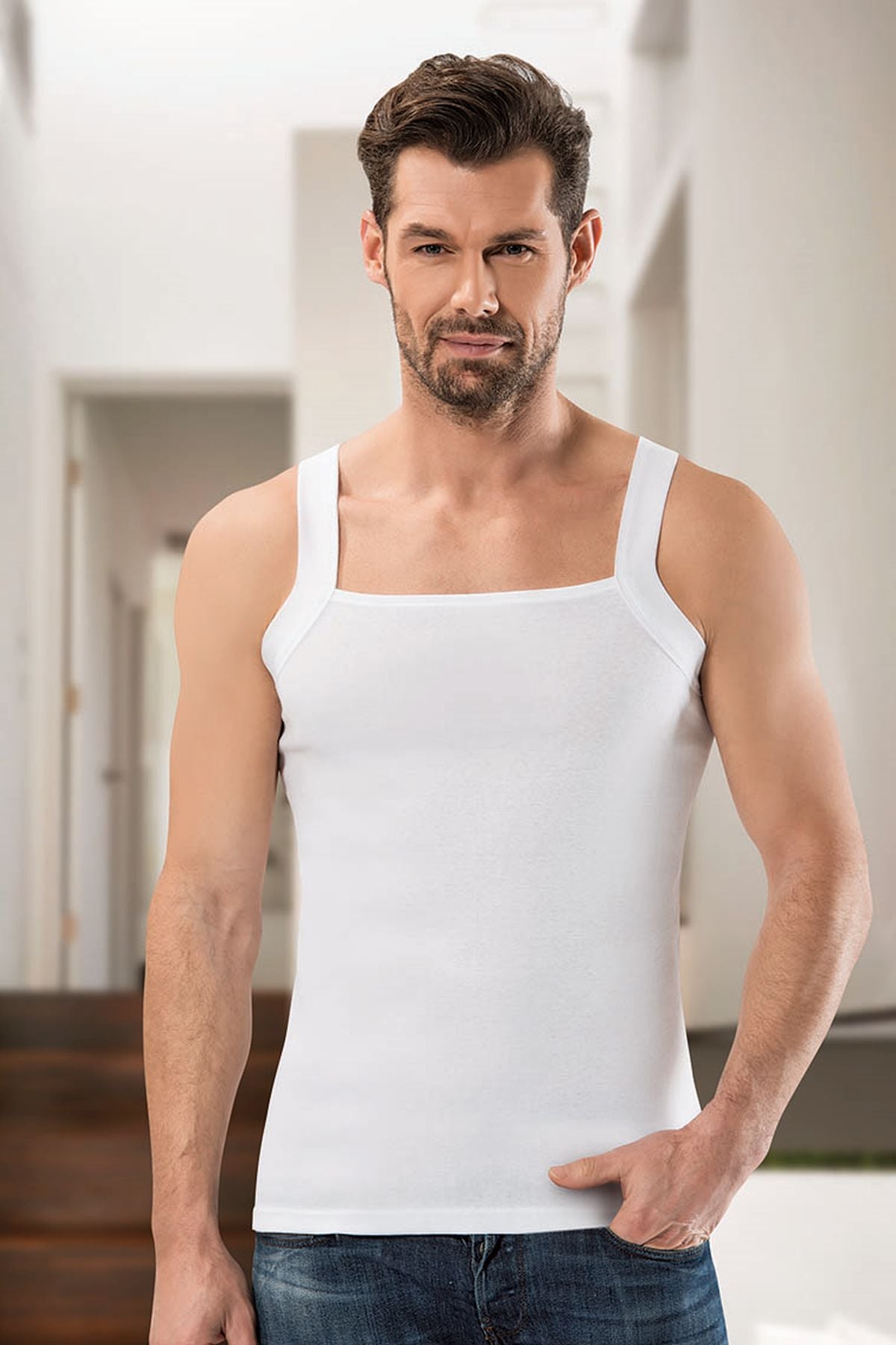 Anıt 9910 Beyaz 3 Adet Özel Ribana Askılı Erkek AtletAtletAnıt Lingerie