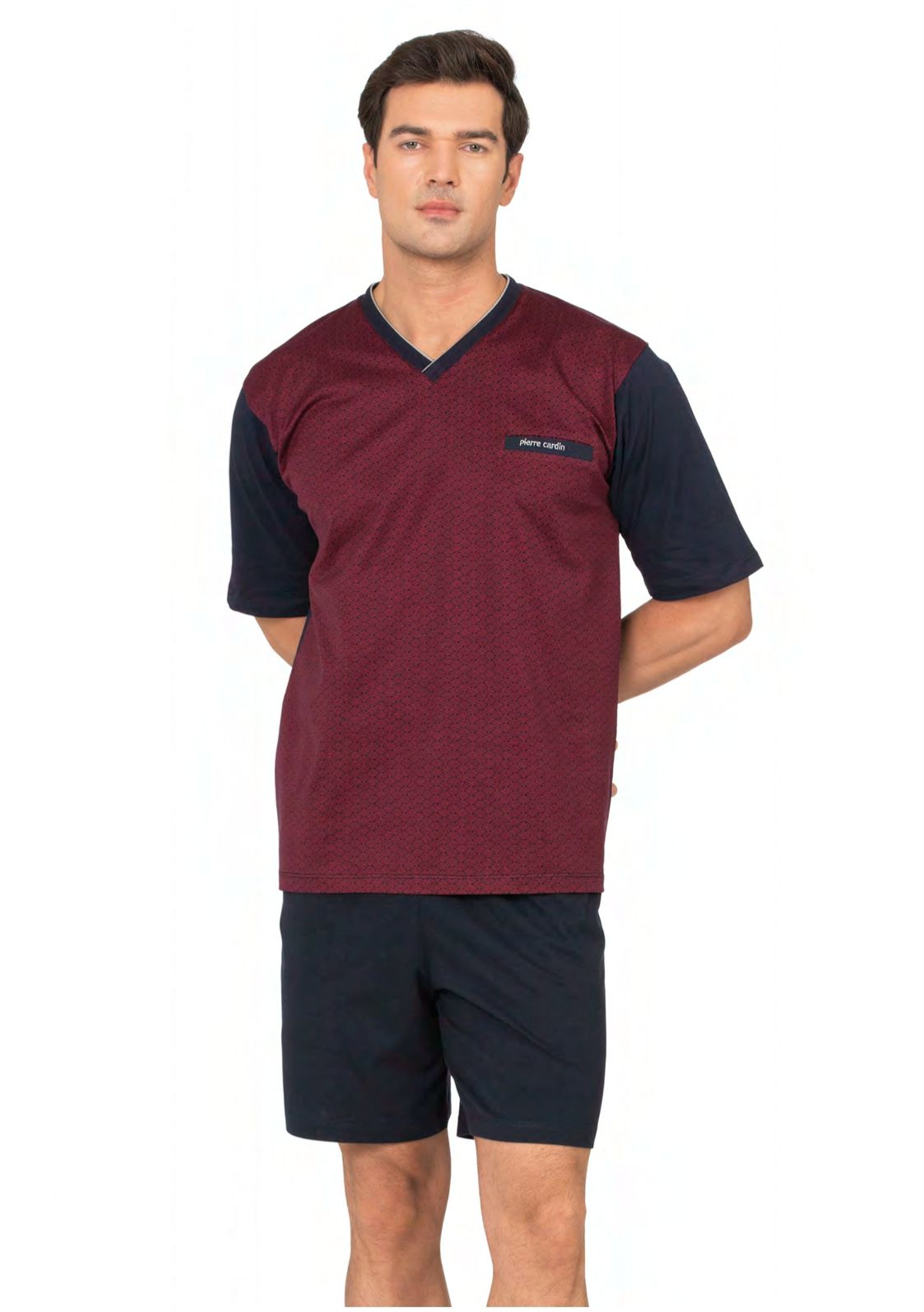 	Pierre Cardin 6134 Erkek Bordo Kısa Kollu Yarım Pat Jakarlı 3Lü Pijama Takımı