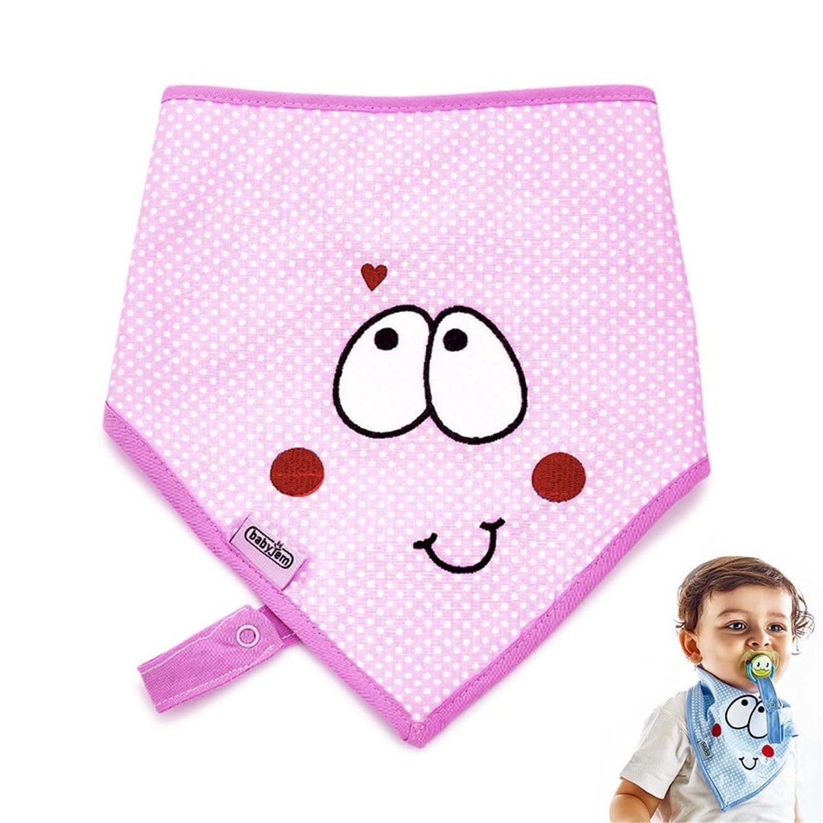 Babyjem Fular Önlük Emzik Tutacaklı Pembe Gülen Surat