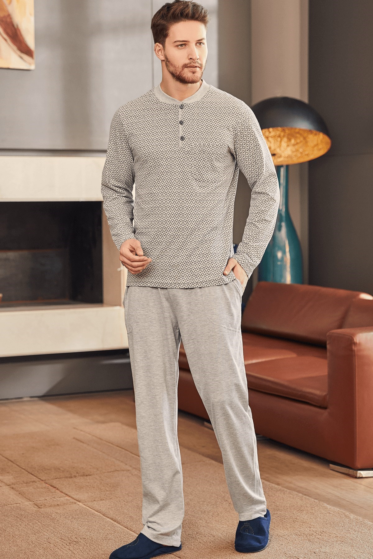 By Mecit 2759 Gri Büyük Beden Erkek Pijama Takımı
