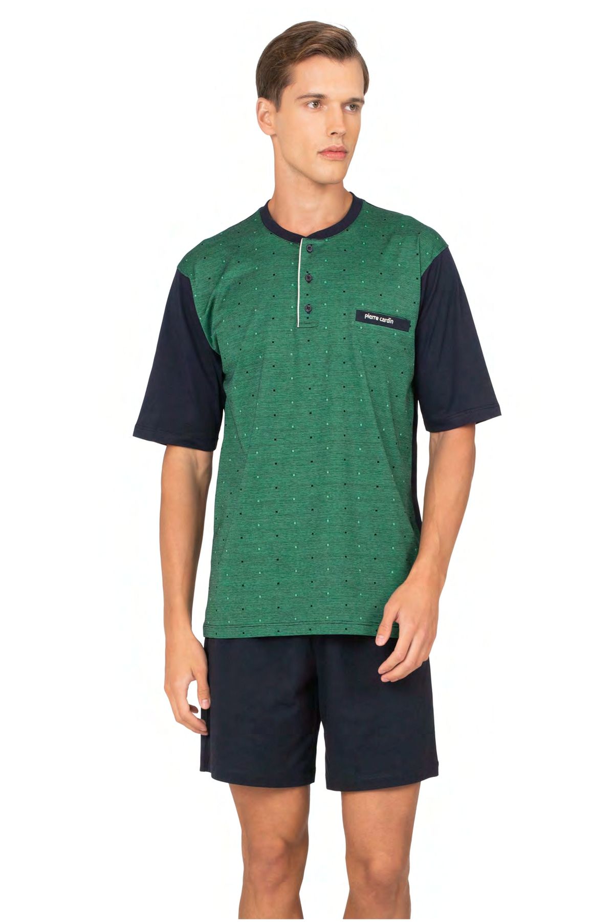 	Pierre Cardin 6132 Erkek Yesıl Kısa Kollu Yarım Pat Jakarlı 3Lü Pijama Takımı