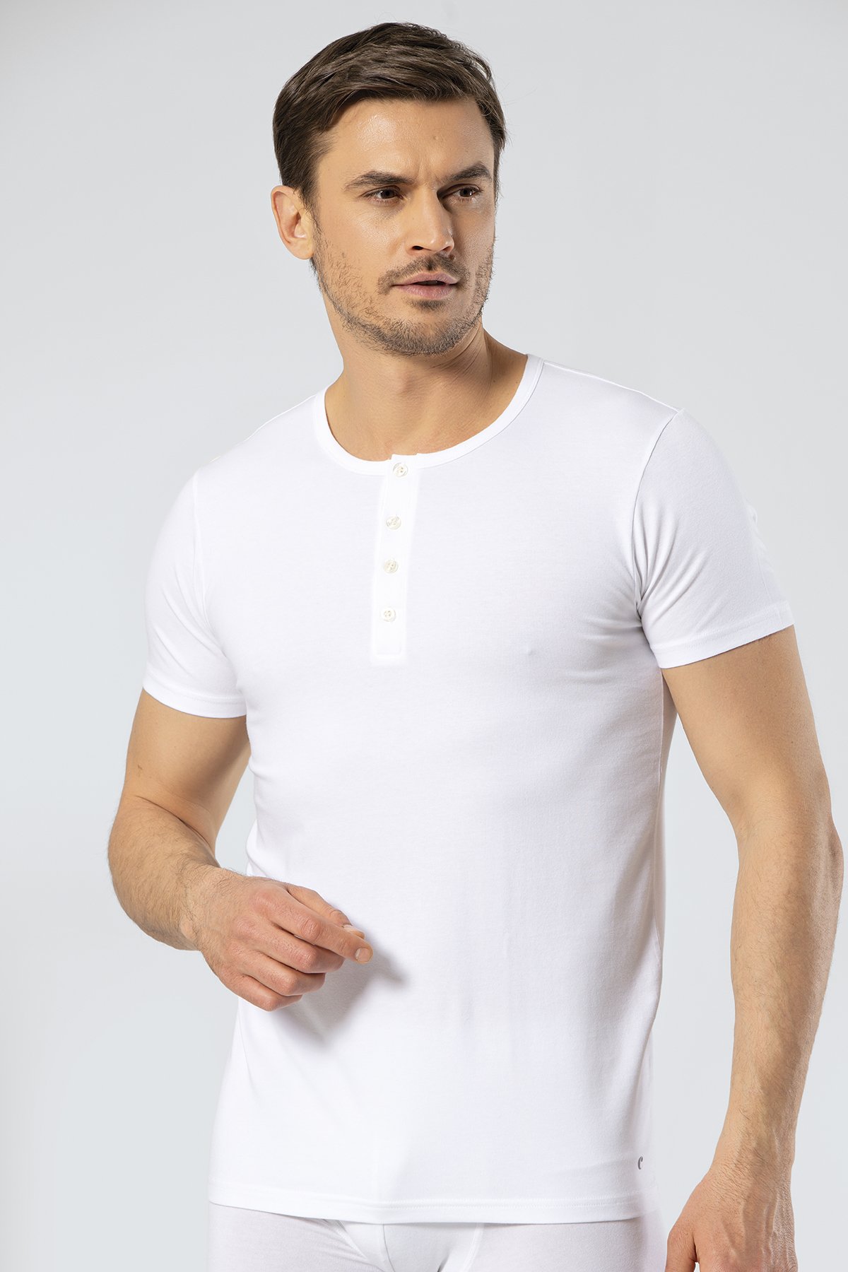Cacharel 1308 Beyaz Erkek Düğmeli Kısa Kollu T-Shirt | Burdagel.com