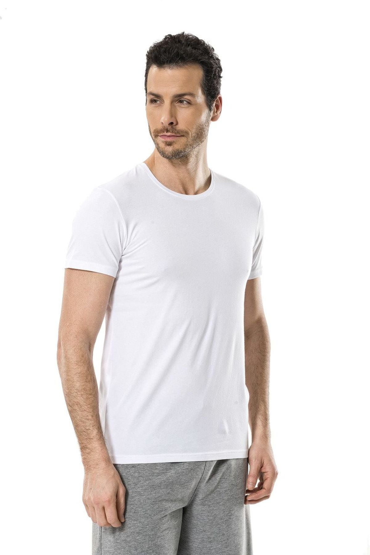 Cacharel 1331 Beyaz Erkek O Yaka Likralı Kısa Kollu T-ShirtT-ShirtCacharel