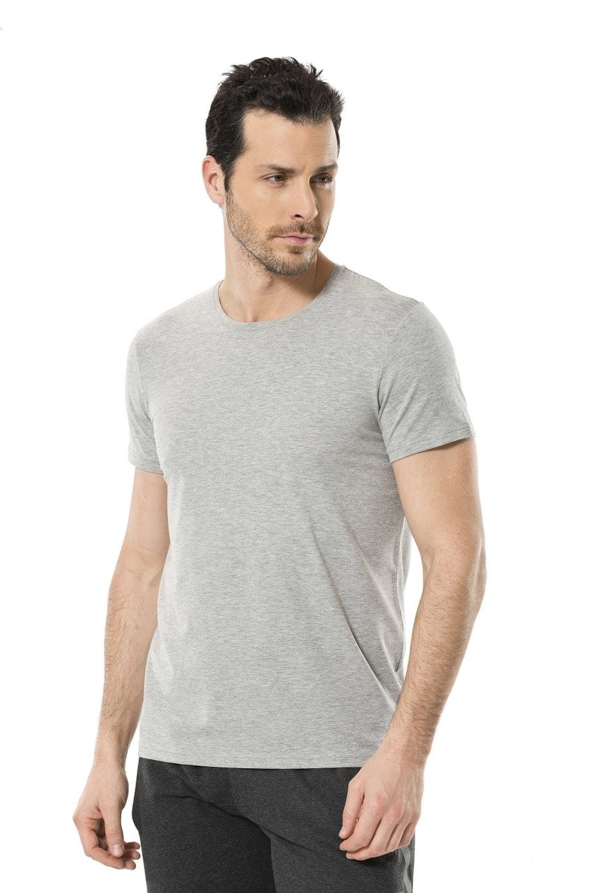 Cacharel 1331 Gri Melanj Erkek O Yaka Likralı Kısa Kollu T-ShirtT-ShirtCacharel