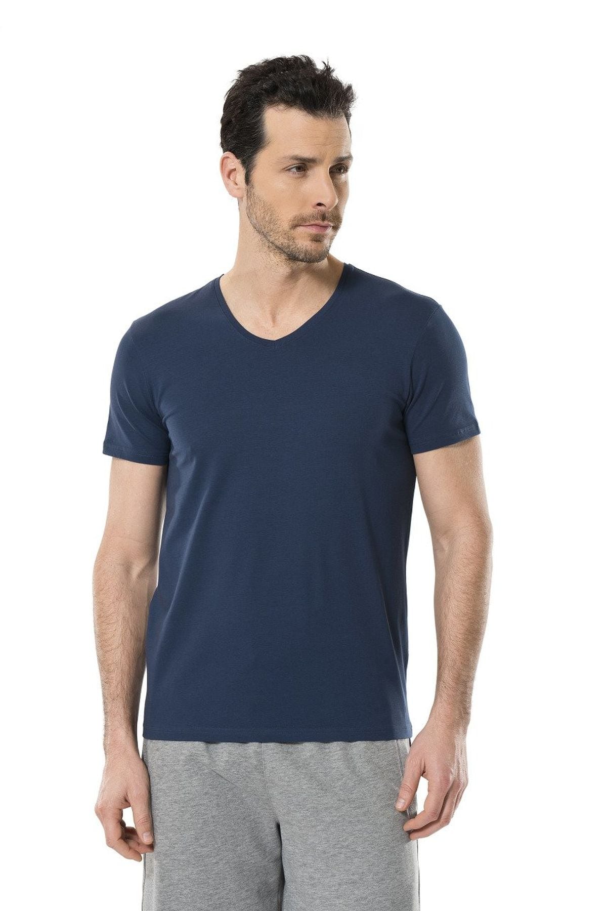 Cacharel 1332 İndigo Erkek V Yaka Likralı Kısa Kollu T-ShirtT-ShirtCacharel