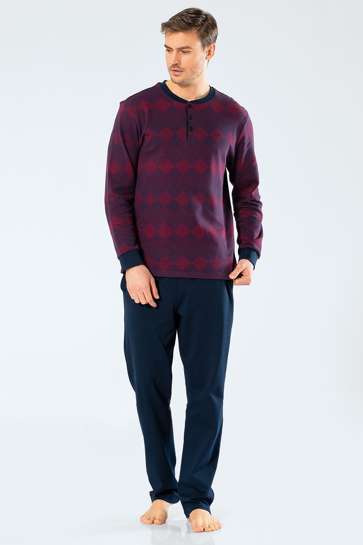 Cacharel 2195 Bordo Erkek Jakarlı Baklavalı Patlı Pijama TakımıPijama TakımıCacharel