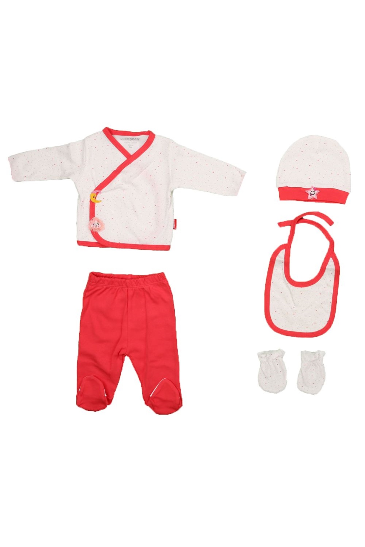 Cocopoco 0834 Kız Bebek Mercan Yıldızlı 5'li Hastane ÇıkışıKız Bebek 5'li SetCocopoco