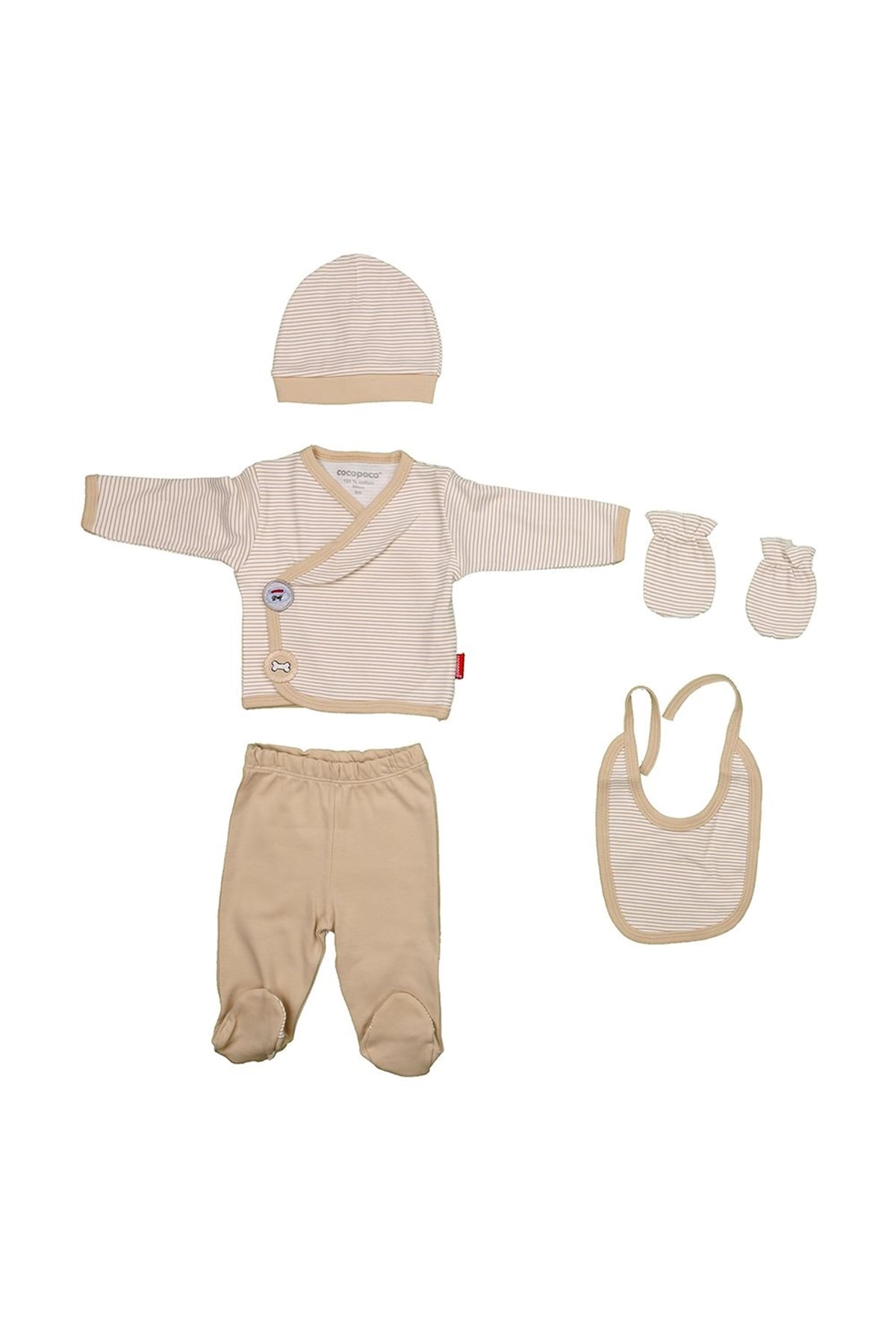 Cocopoco 0854 Erkek Bebek Bej Çizgili 5'li Hastane ÇıkışıErkek Bebek 5'li SetCocopoco