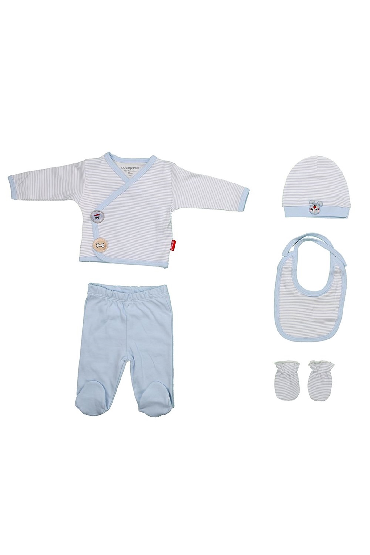 Cocopoco 0854 Erkek Bebek Mavi Çizgili 5'li Hastane ÇıkışıErkek Bebek 5'li SetCocopoco