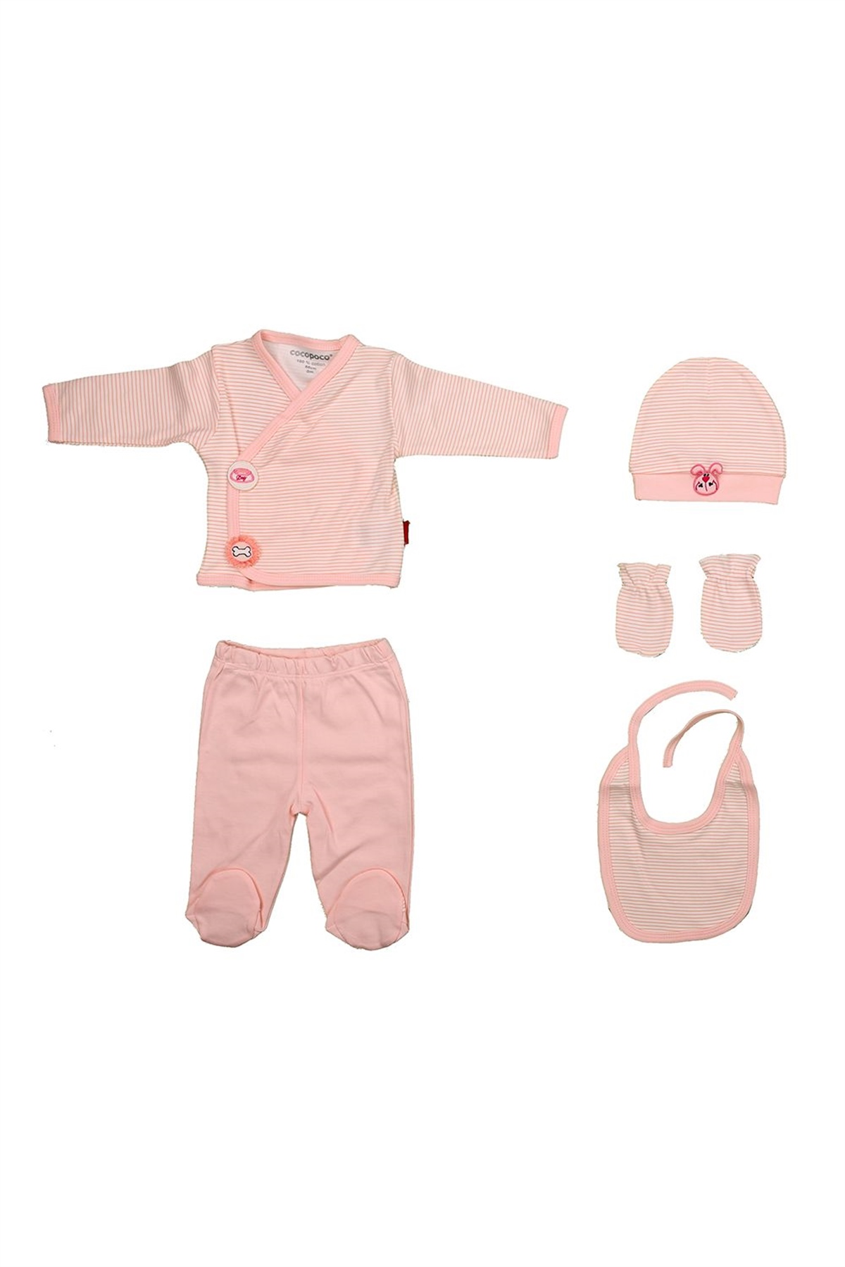 Cocopoco 0854 Erkek Bebek Pembe Çizgili 5'li Hastane ÇıkışıKız Bebek 5'li SetCocopoco