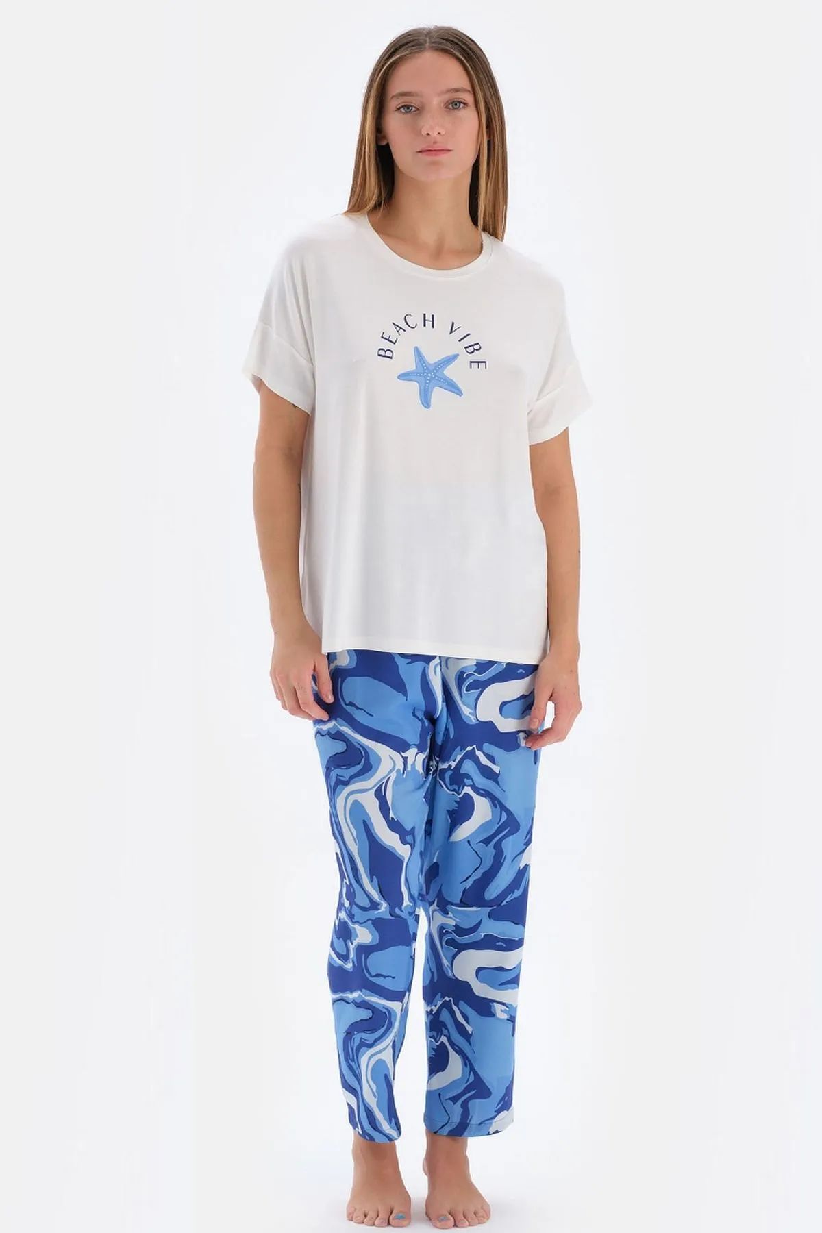 Eros 33540 Kadın Beyaz Yarım Kollu Pijama TakımıKadın Pijama TakımıEros