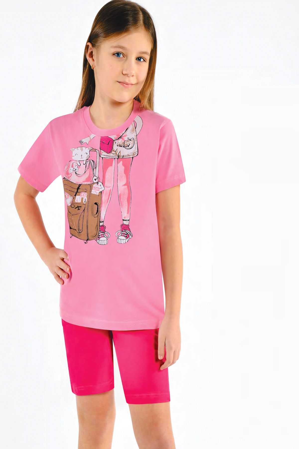 Ersoy Çocuk 508G Kız Çocuk Pembe Kısa Kollu Garson Şort TakımıKız Çocuk Şortlu TakımErsoy Çocuk