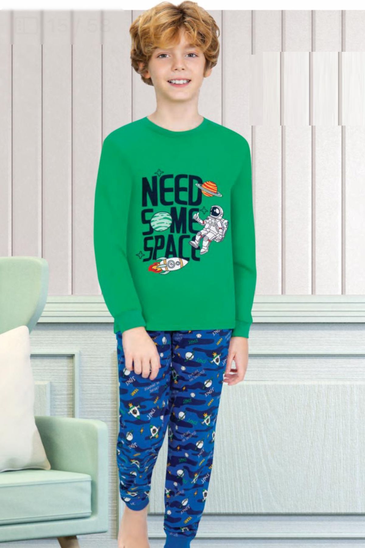 Ersoy Çocuk 704Ug Erkek Çocuk Yeşil Uzun Kollu Pijama TakımıErkek Çocuk PijamaErsoy Çocuk