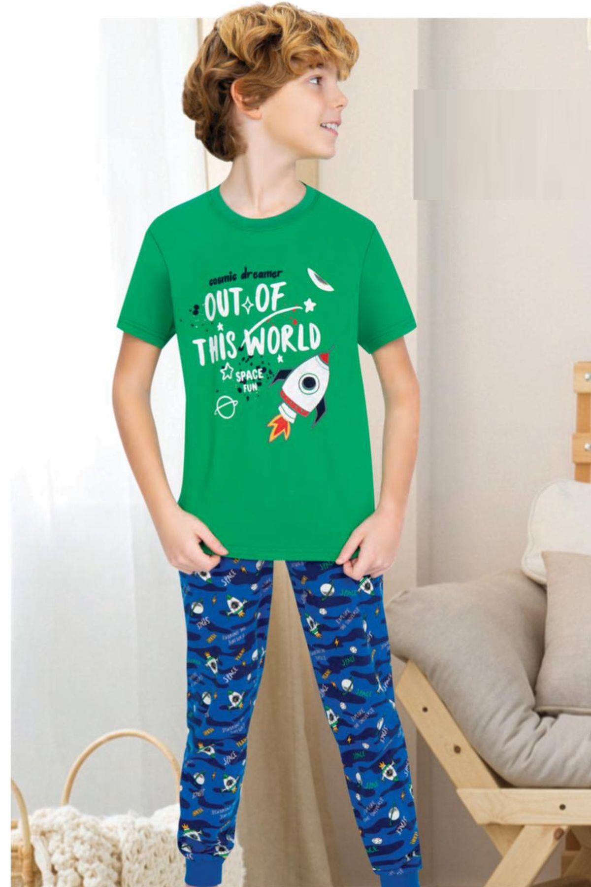 Ersoy Çocuk 705K Erkek Çocuk Yeşil Kısa Kollu Pijama TakımıErkek Çocuk PijamaErsoy Çocuk