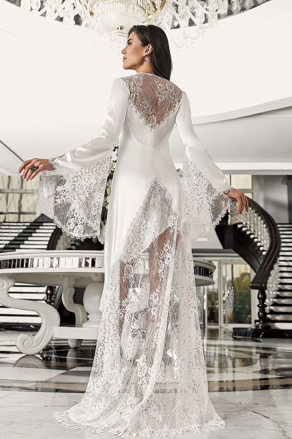 İmaj 3201 Kadın Ekru Sabahlıklı Gecelik İkili Çeyizlik Saten SetSetlerİmaj