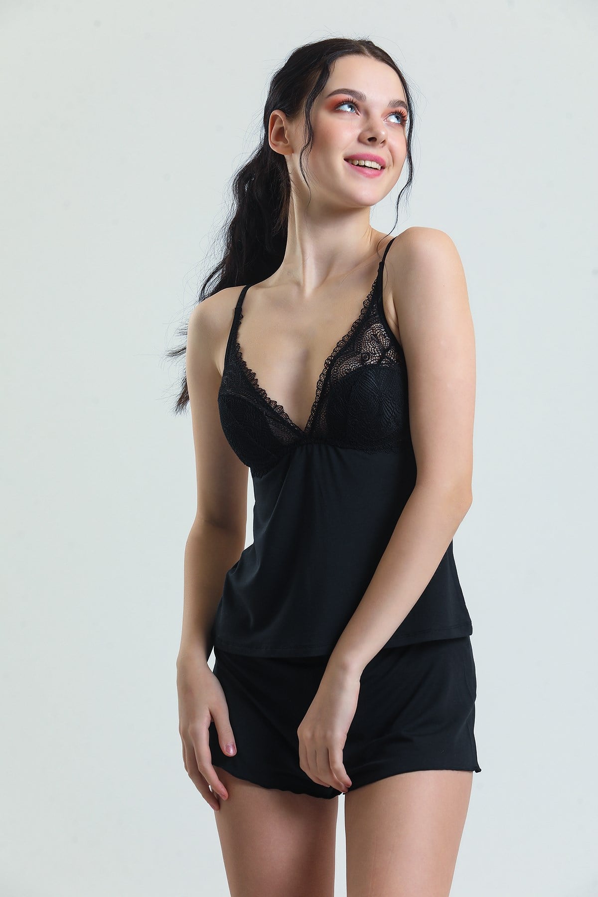 Magic Form 17378 Kadın Siyah Dantelli Modal Baby Doll TakımKadın Şortlu TakımMagic Form