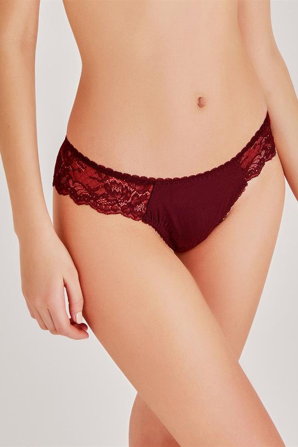 Magic Form 189 Kadın Bordo Dantelli Brazil KülotString KülotMagic Form