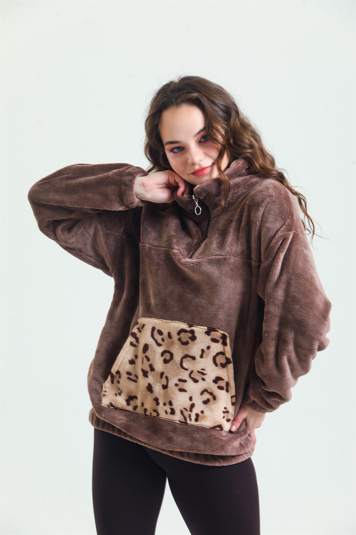 Magic Form 37285 Kadın Kahve Fermuarlı Polar Pijama ÜstKadın Pijama TakımıMagic Form