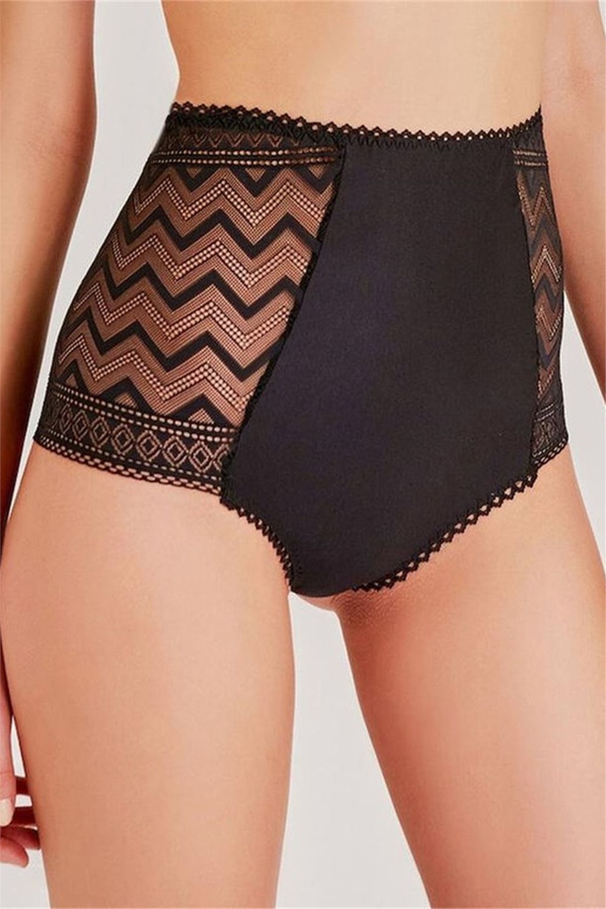 Magic Form 948 Kadın Siyah Zigzag Dantelli Yüksek Bel KülotSlip KülotMagic Form