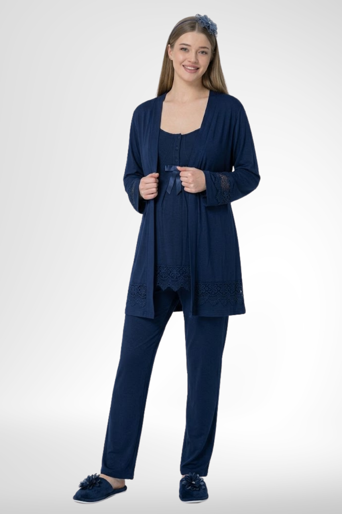 Mecit 1525 Lacivert Sabahlıklı Lohusa Pijama Takımı