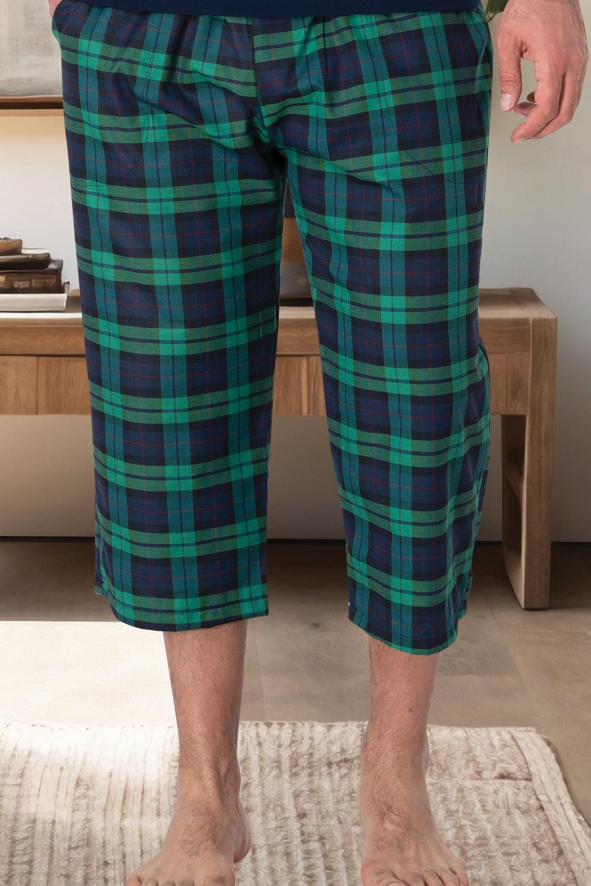 Mecit 3008 Yeşil Ekoseli Erkek Capri Alt Pijama