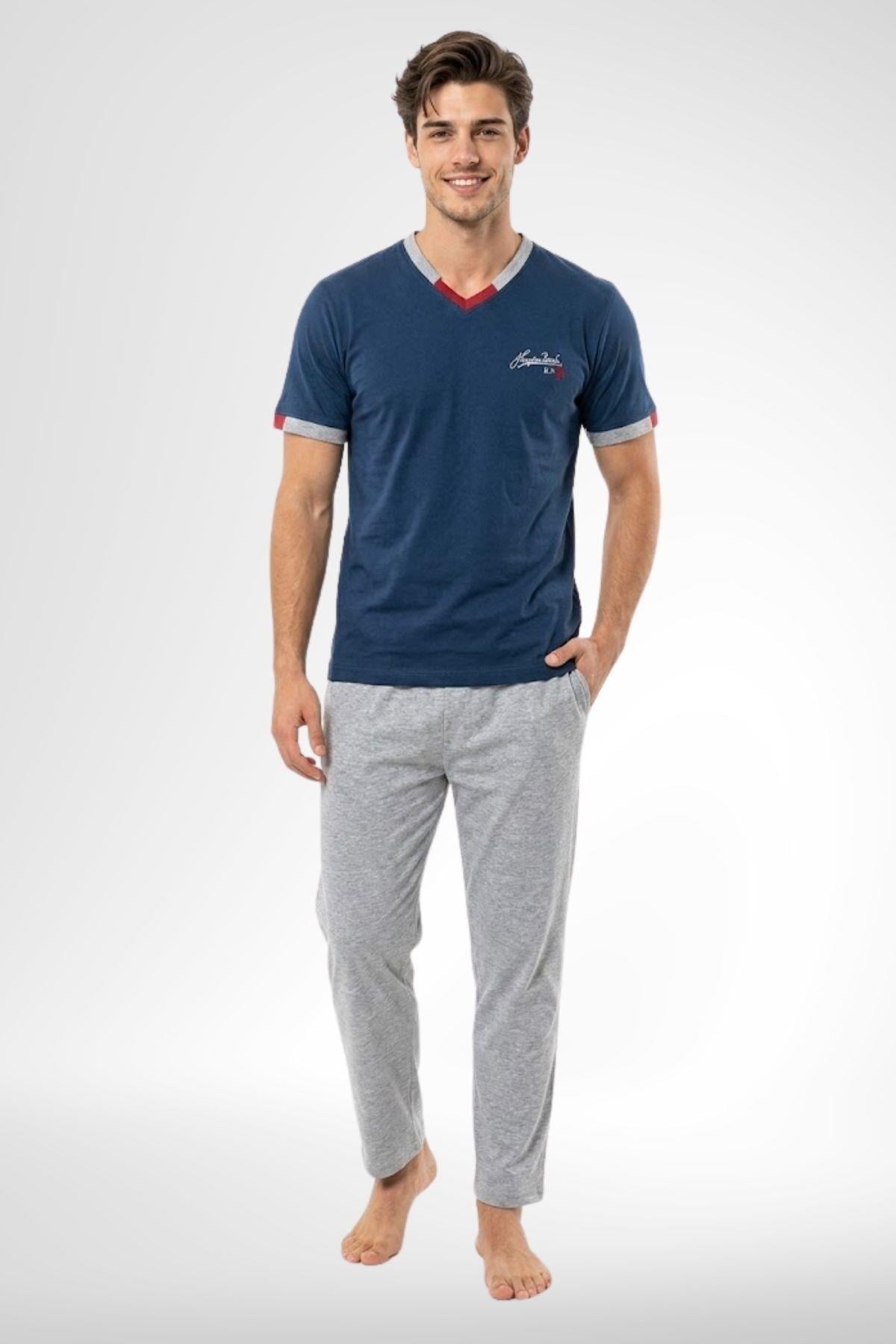 Mecit 4005 İndigo %100 Pamuk Erkek Pijama Takımı