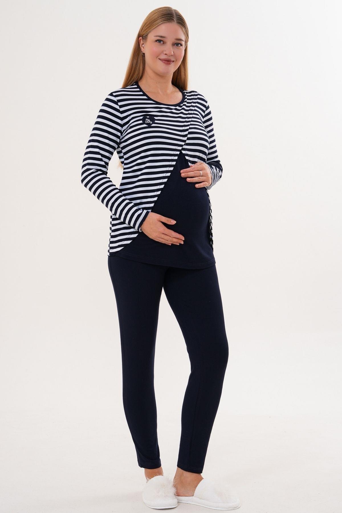 Mecit 6303 Lacivert Likralı Spor Hamile Lohusa Pijama Takımı