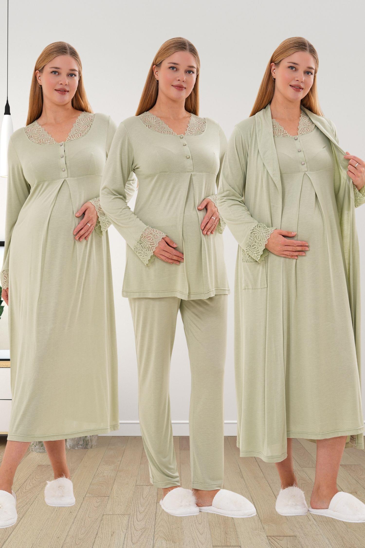 Mecit 6332 Yeşil Sabahlık Gecelik Pijama Hamile Lohusa Set