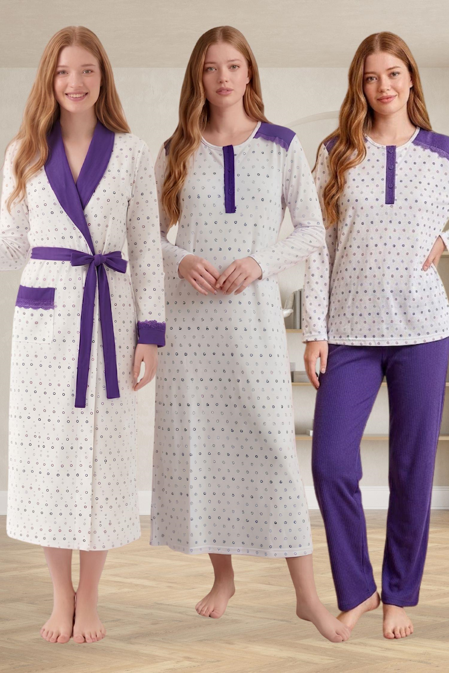 Mecit 6360 Mor Kadın Sabahlık Pijama Gecelik Set
