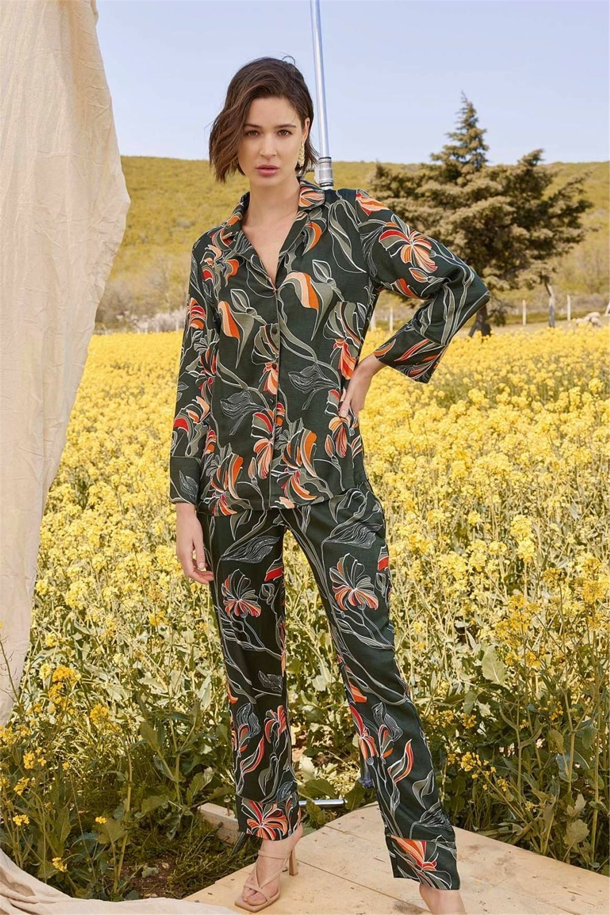 Monamise 21138 Kadın Yeşil Uzun Kollu Pijama TakımKadın Pijama TakımıMonamise