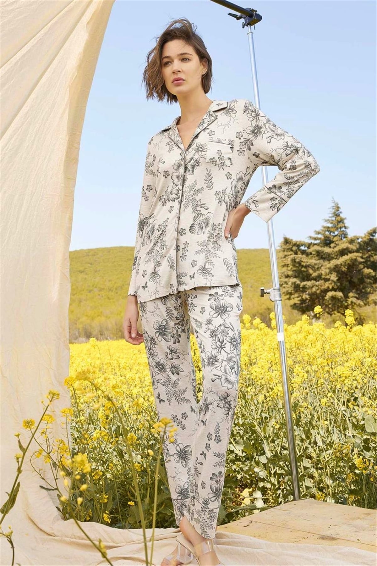 Monamise 21149 Kadın Yeşil Uzun Kollu Pijama TakımKadın Pijama TakımıMonamise
