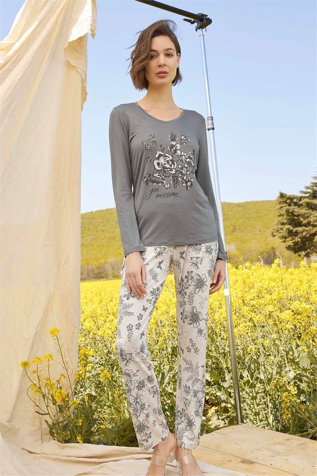Monamise 21151 Kadın Yeşil Uzun Kollu Pijama TakımKadın Pijama TakımıMonamise