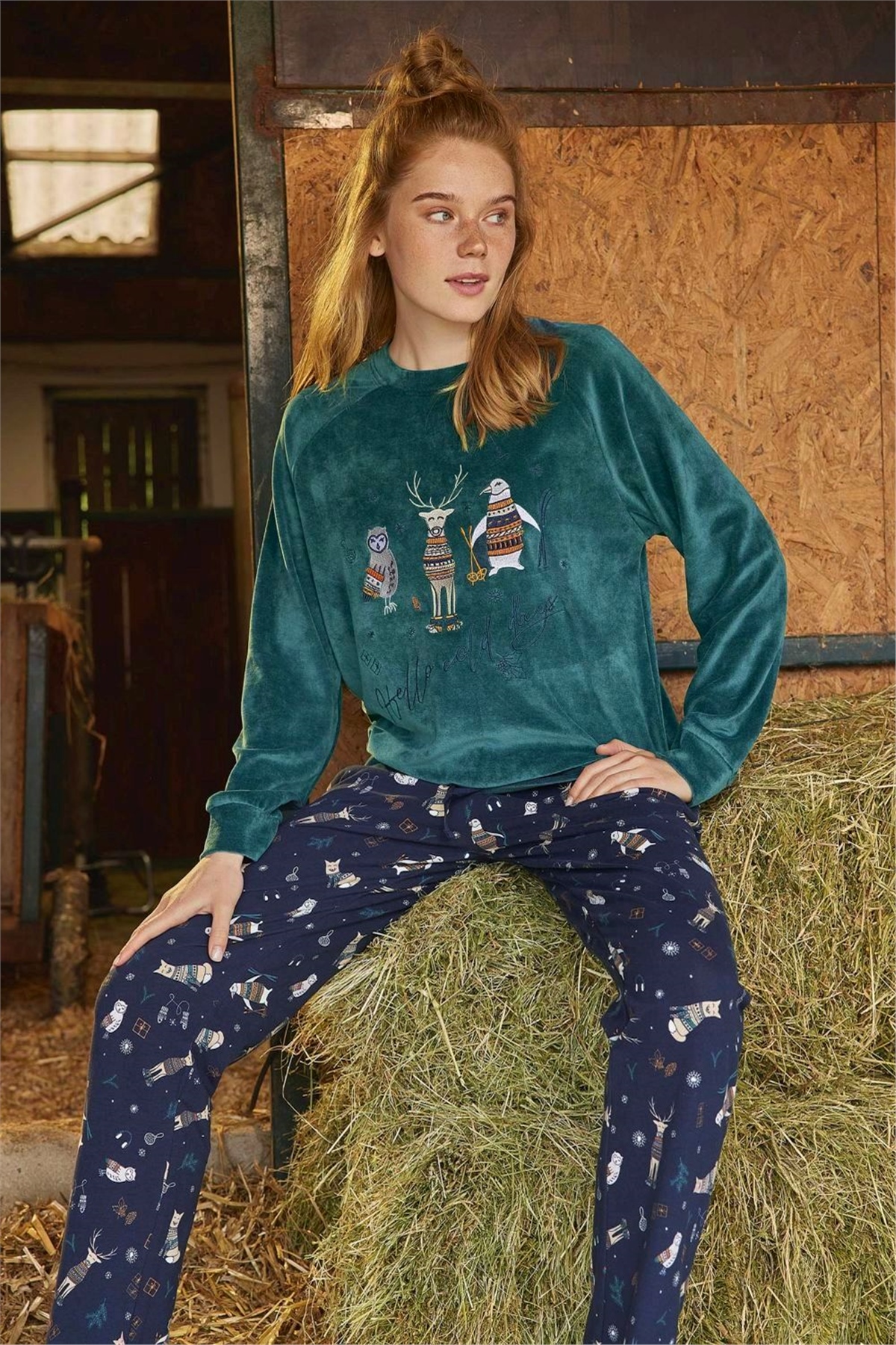 Monamise 21157 Kadın Yeşil Uzun Kollu Pijama TakımKadın Pijama TakımıMonamise