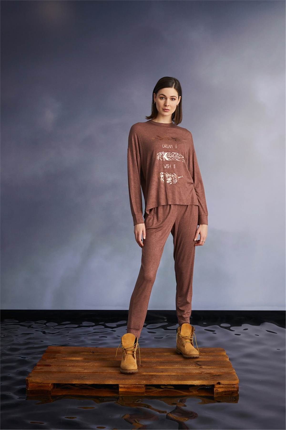 Monamise 22113 Kadın Baskılı Örme Kumaş Uzun Kol Pijama TakımıKadın Pijama TakımıMonamise
