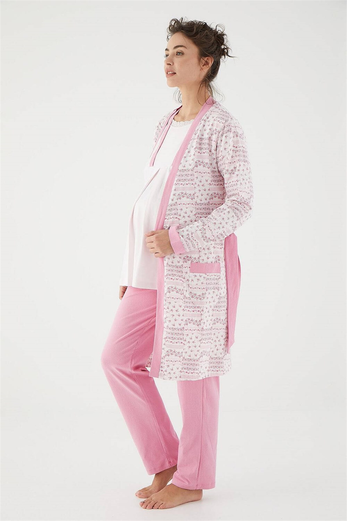 Monamise Kadın Pembe Hamile Lohusa Sabahlıklı Pijama Takım 17210Sabahlıklı Lohusa Pijama TakımlarıMonamise